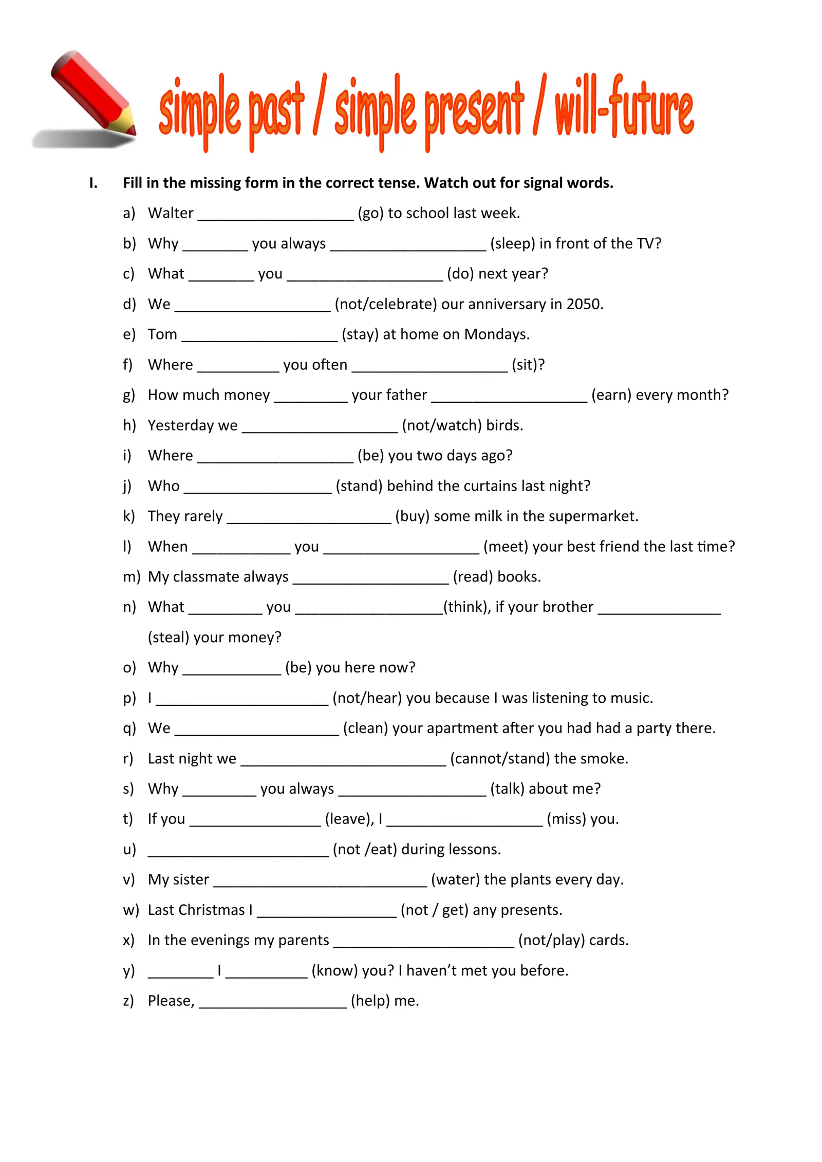 Educational resource for understanding verb tenses in reading activities Worksheet for practicing verb tenses related to past, present, and future for third graders