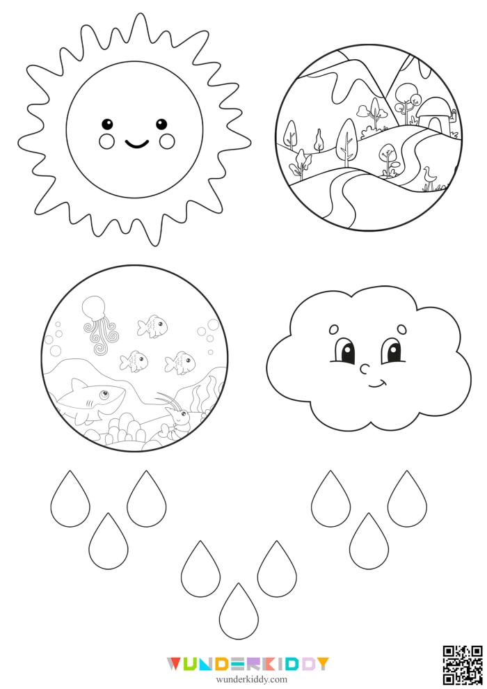 Worksheet for understanding the sequence of events in the water cycle A colorful worksheet illustrating the steps of the water cycle for third-grade students