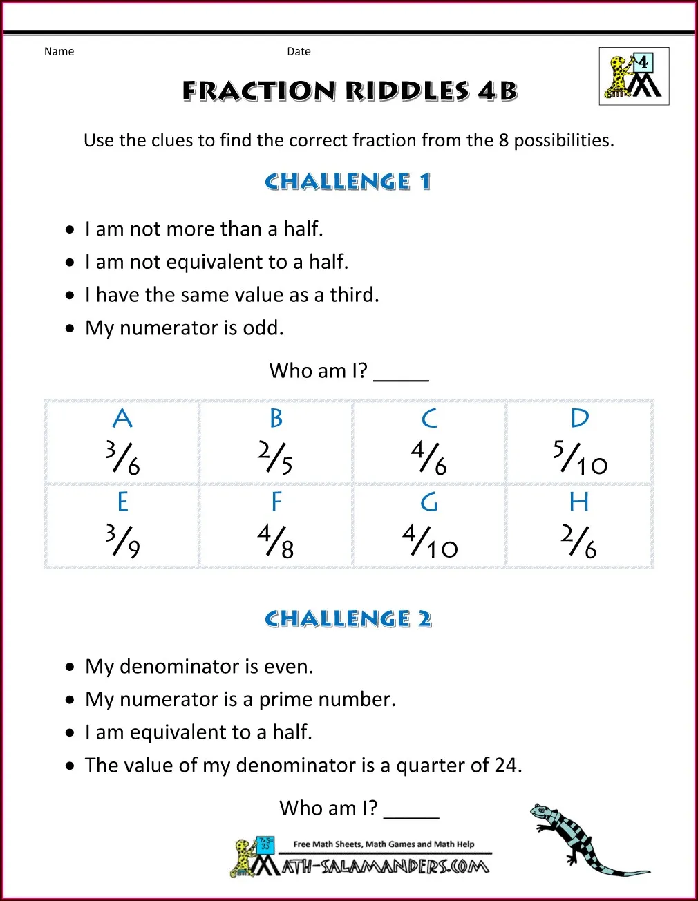 Third grade worksheet showing whole numbers represented as equivalent fractions on a number line