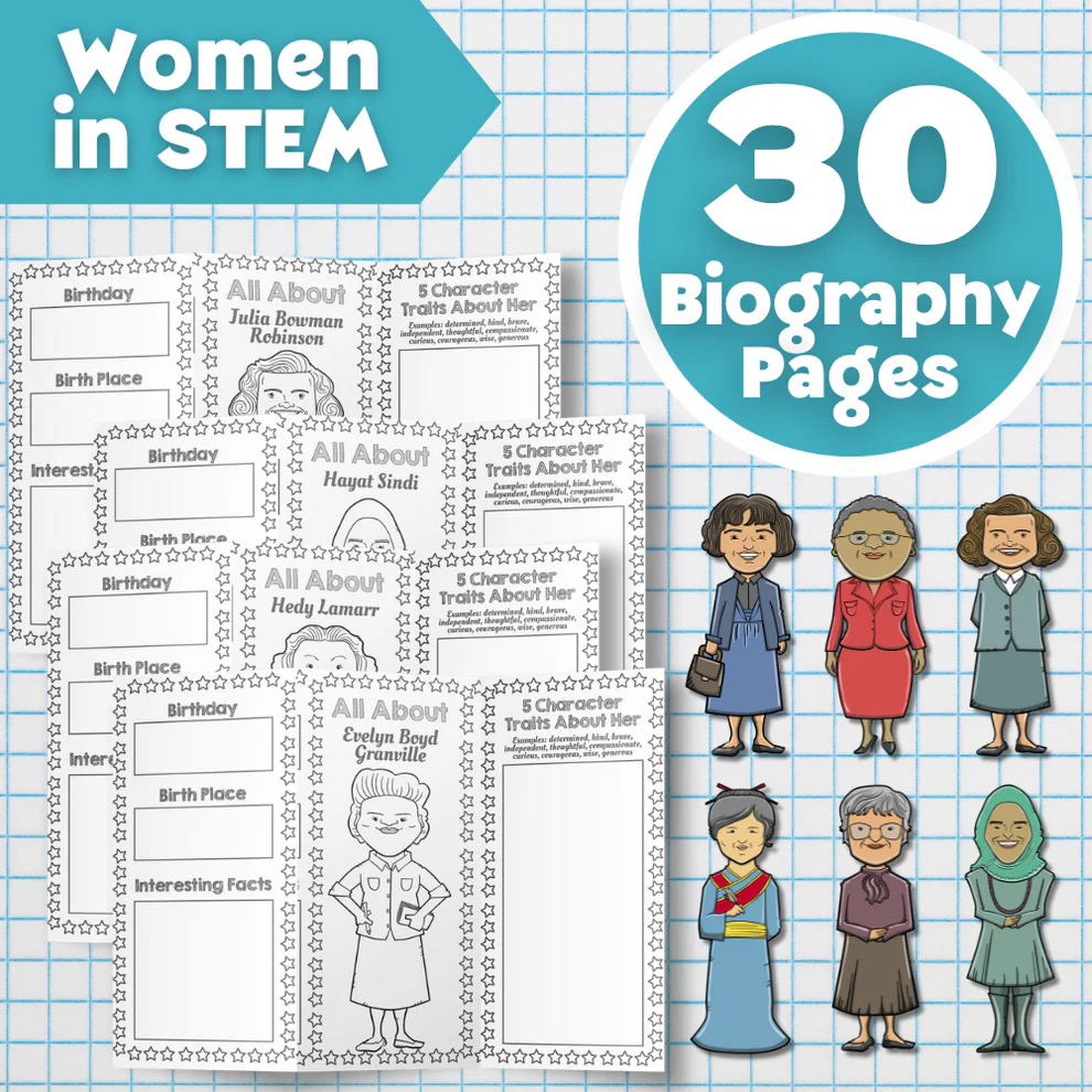 Third graders explore biographies of four women scientists in a Who Am I? Women in Science worksheet