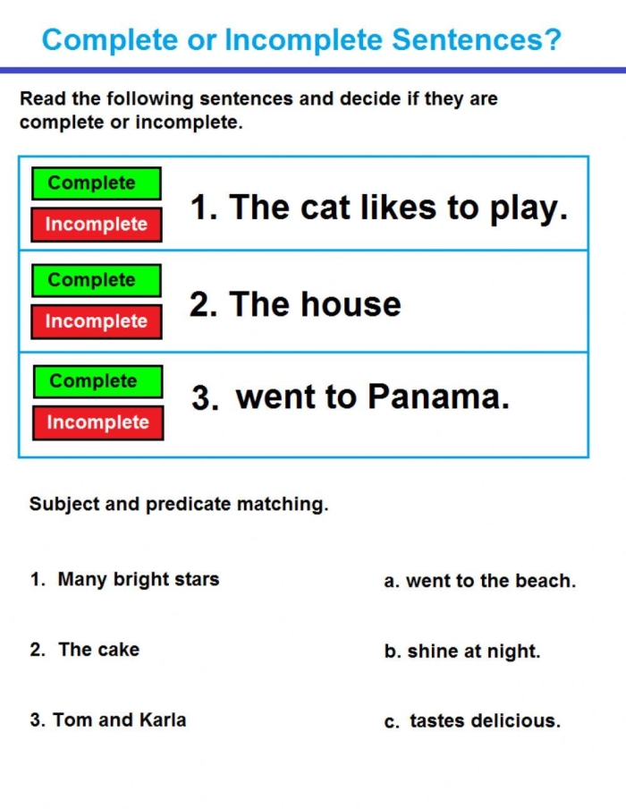 Third grade students practicing correcting run-on and incomplete sentences in a worksheet