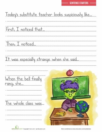 Third Grade Sentence Prompts for Kids worksheet to enhance writing skills