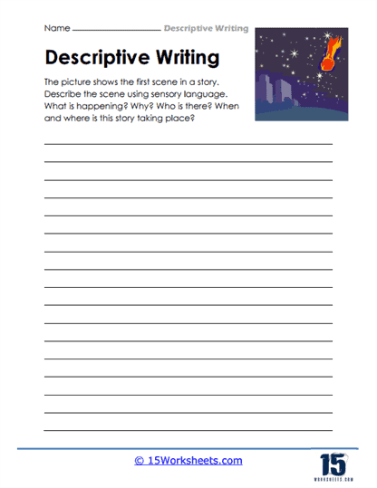Engaging sentence starter worksheet for descriptive writing practice in third grade Third Grade Descriptive Writing Prompts worksheet featuring sentence starters for young writers