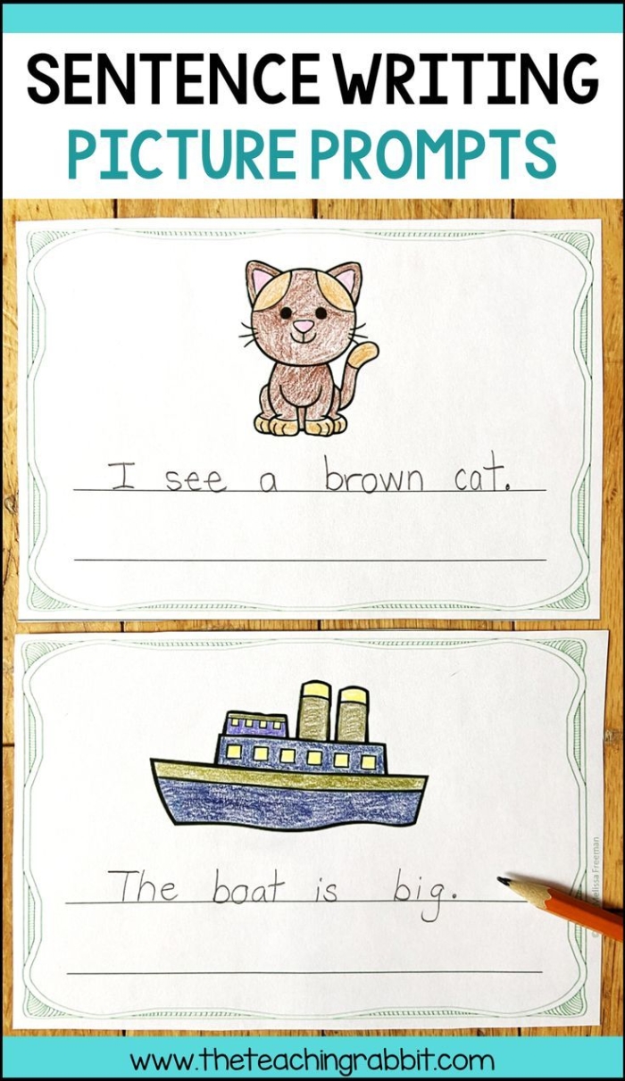 Third grade student completing a Sentence Prompts for Kids worksheet to improve writing skills