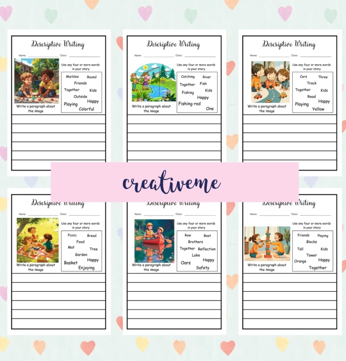 Fun grammar and mechanics worksheet featuring descriptive writing exercises for third graders, image 23 Third Grade Descriptive Writing Prompts worksheet with sentence starters for beginner writers