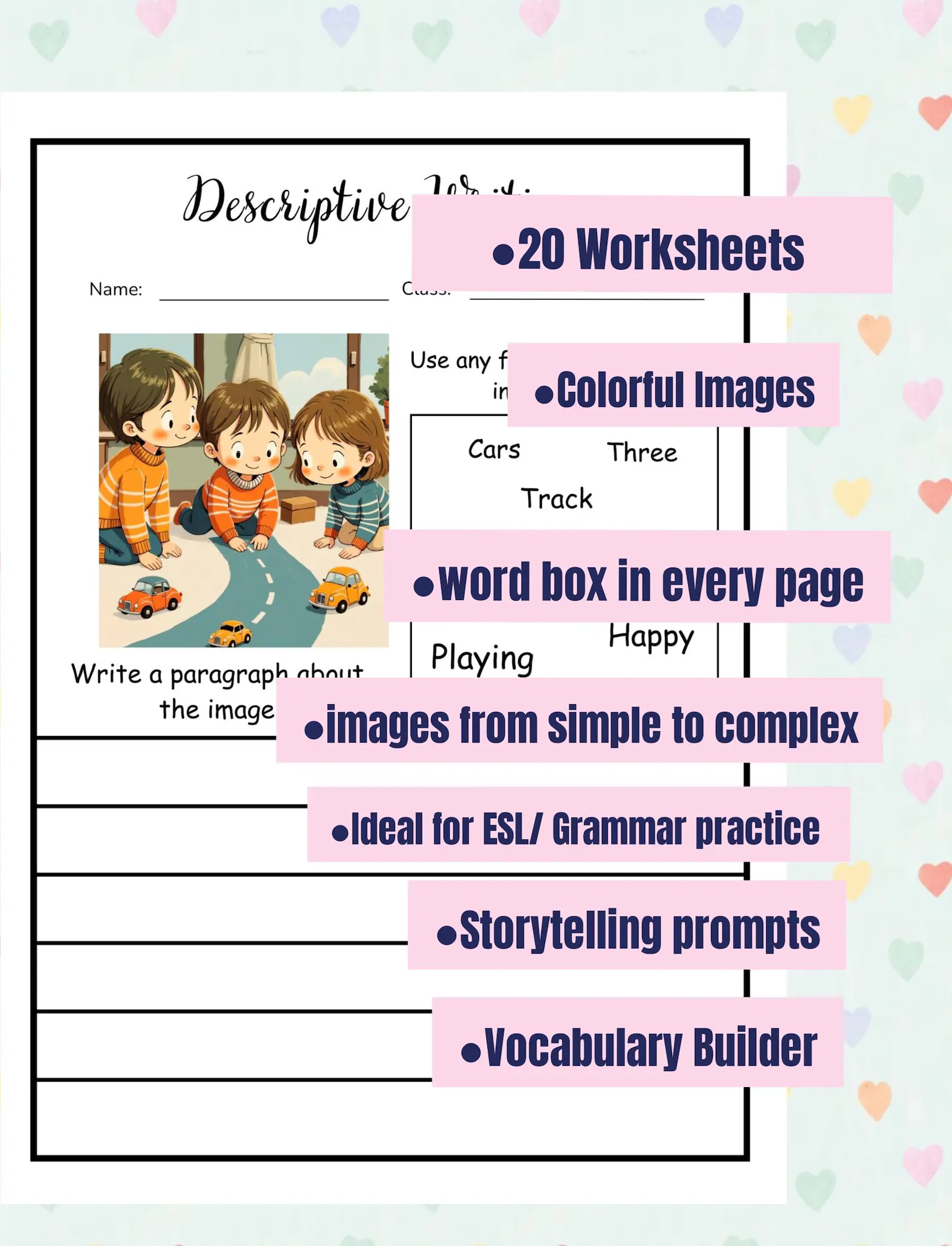 Engaging worksheet 24 for practicing descriptive sentences in third grade grammar and mechanics Third Grade Descriptive Writing Prompts worksheet with sentence starters for beginner writers