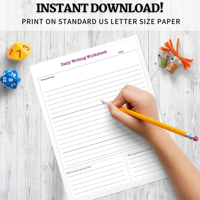 Third Grade Sentence Prompts for Kids worksheet to enhance writing skills