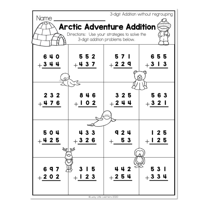 Three-Digit Addition Strategy Cards Worksheets
