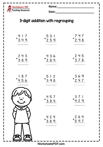 Three-Digit Addition Strategy Cards helping students develop mathematical reasoning skills through hands-on practice activities Strategy Cards Three-Digit Addition worksheet showing comparison and contrast exercises for second grade math learners