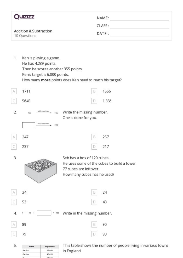 Second grader completing a subtraction within 1000 check-in worksheet to practice three-digit subtraction