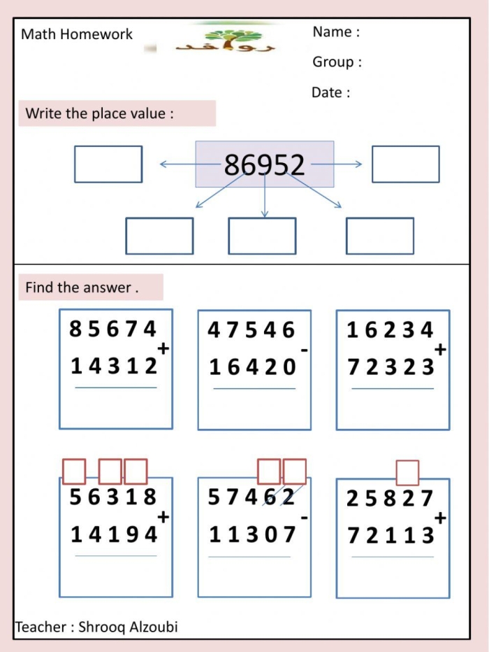 Second grader completing a subtraction within 1000 check-in worksheet to practice three-digit subtraction strategies