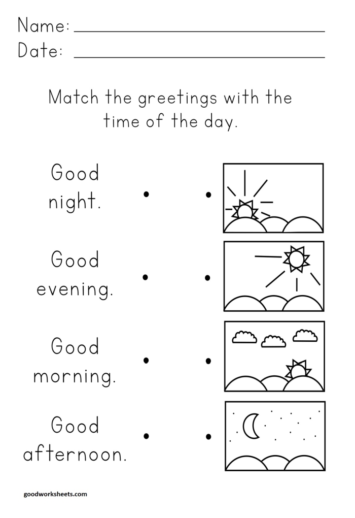 Second grade worksheet showing clocks for identifying night or day time