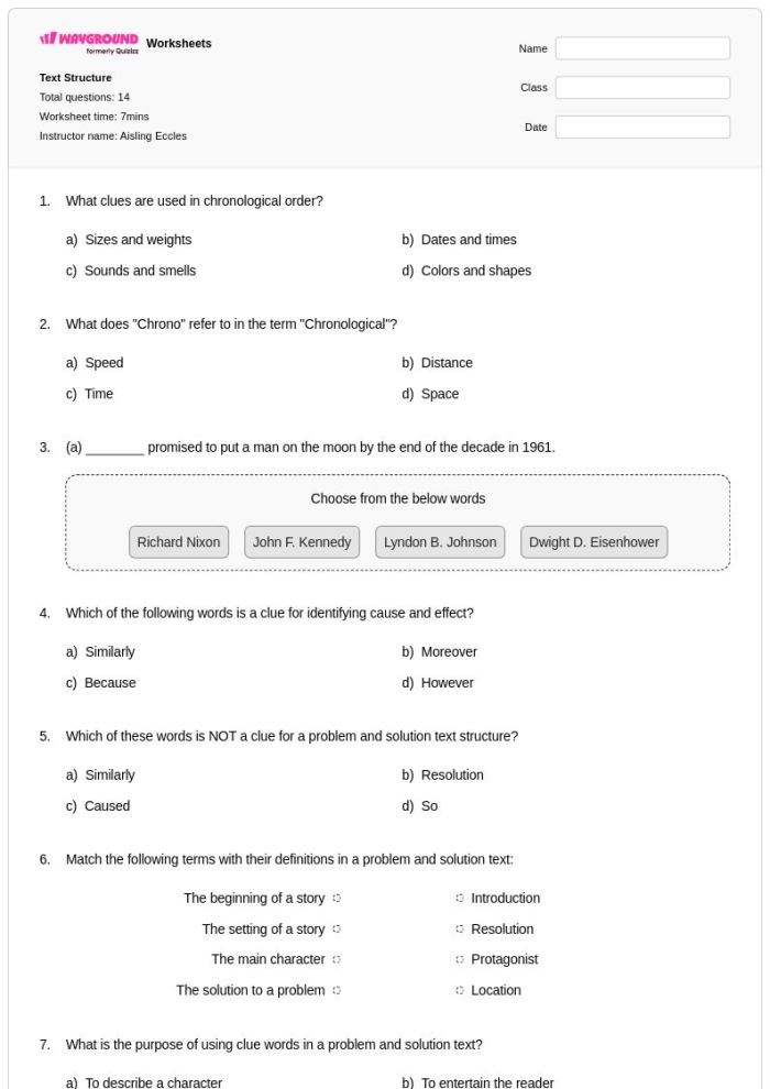 Third Grade Fractions worksheet focusing on summaries using time order words