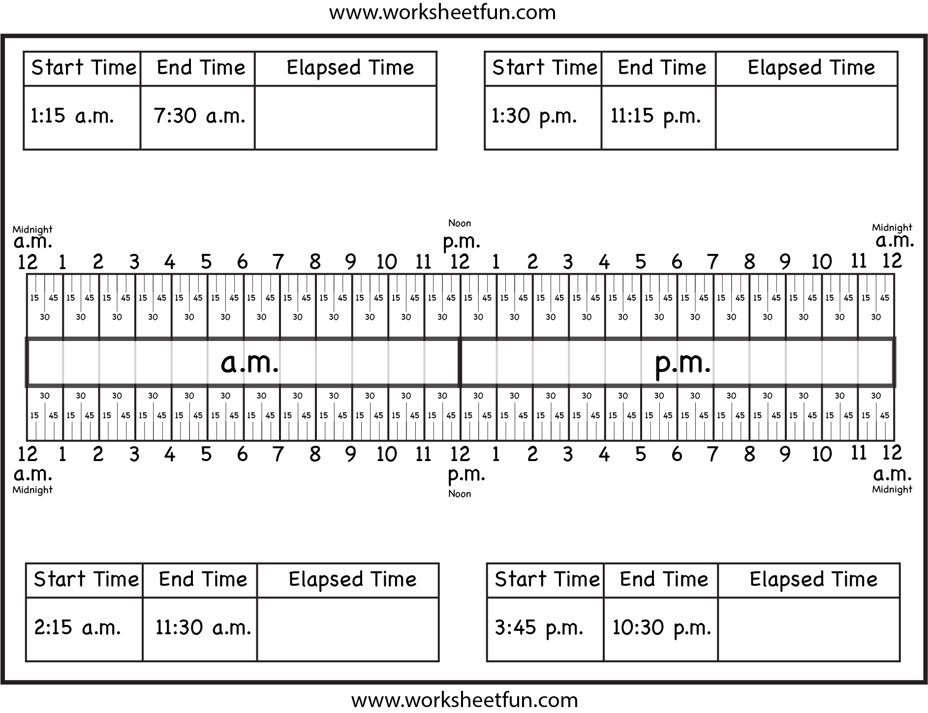 Worksheet 18 for practicing addition and subtraction of time with a number line in third grade Third grade students solving time problems using a number line worksheet for life science