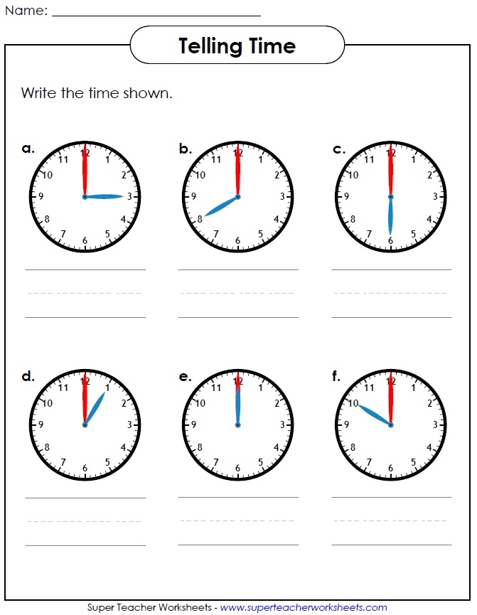 Second grade student practicing time recording on a worksheet for grammar and mechanics