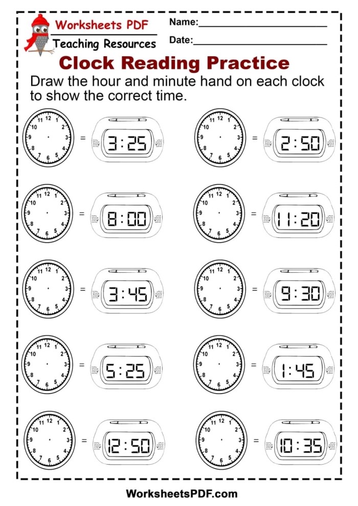 Second grader completing a worksheet on Nina's daily activities to understand time better