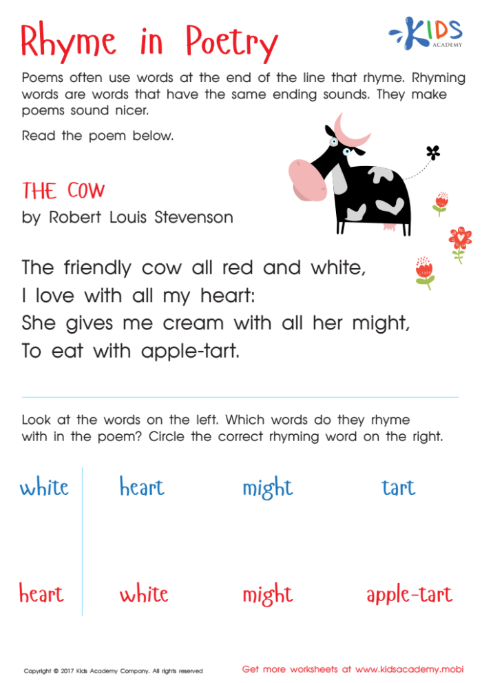 Reading worksheet for Kindergarten Colorful dress-up rhymes worksheet for kindergarten students practicing word sounds. Engaging "Time to Rhyme: Dress-Up Rhymes" activity for early readers.