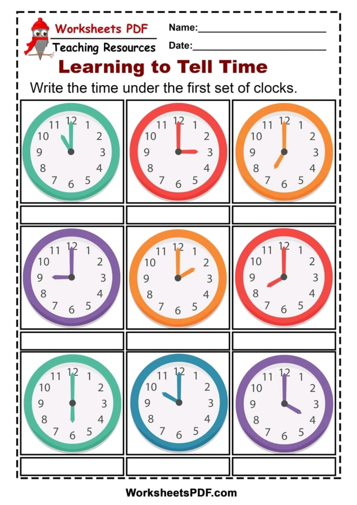 Second grader completing a worksheet about Nina's daily activities to learn time concepts
