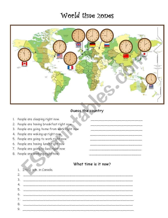 Interactive worksheet for learning about time zones and calculating time differences across regions Third grade student completing a Find the Time Zone worksheet to understand different time zones