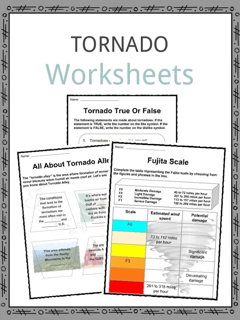 Fifth grade science worksheet with fill-in-the-blank questions about tornadoes