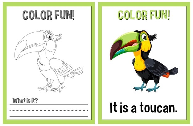 Bright toucan coloring activity for Pre-K civics and government lesson 12 Colorful toucan drawing for kids to color on worksheet number 12