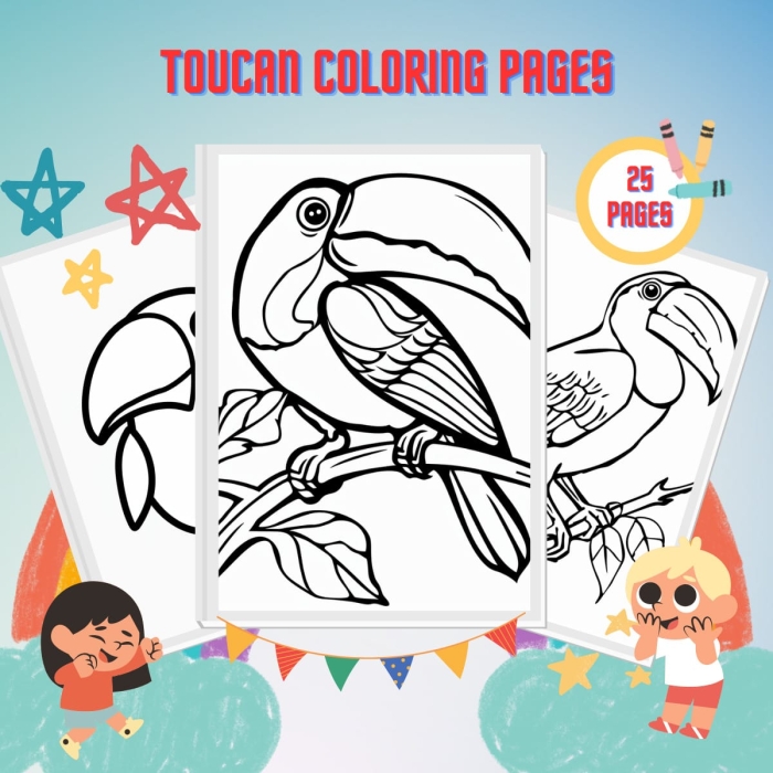 Creative toucan coloring page for young learners, image 14 in the series Pre-K worksheet featuring a toucan to color for Civics and Government class