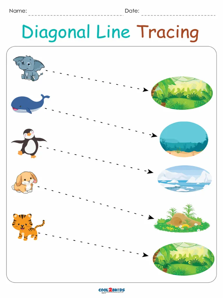 Integers and Rational Numbers worksheet for Pre-K A playful frog prince surrounded by rain droplets, inviting children to trace diagonal lines. Tracing Diagonal Lines: Complete the Frog Prince worksheet for Pre-K learners.