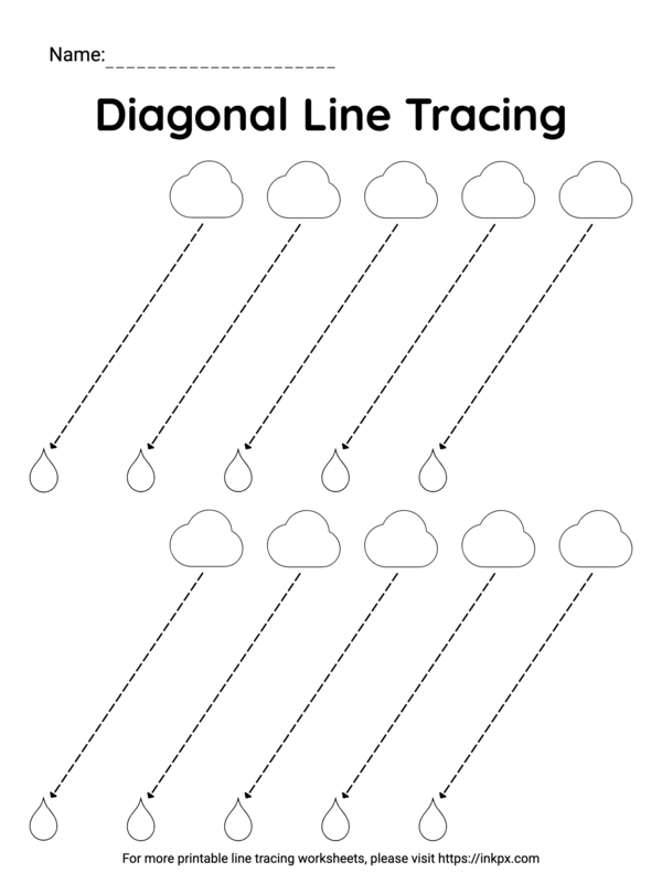 Frog Prince worksheet for tracing diagonal lines in preparation for writing skills Tracing exercise featuring the Frog Prince surrounded by rain drops to practice diagonal lines