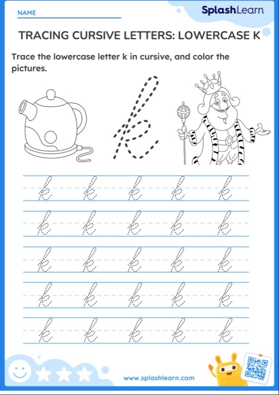 Practice sheet designed to help Pre-K children learn letter formation Worksheet for tracing lowercase letters k, v, and w for early writers
