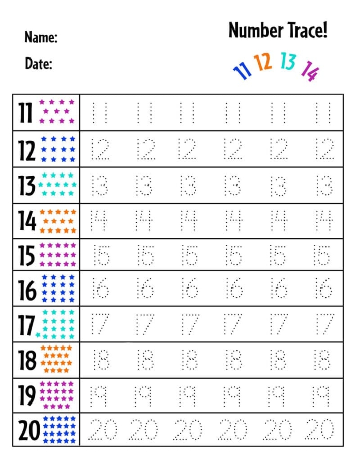 Grammar and Mechanics worksheet for Kindergarten Tracing Numbers & Counting: 13 worksheet for Kindergarten