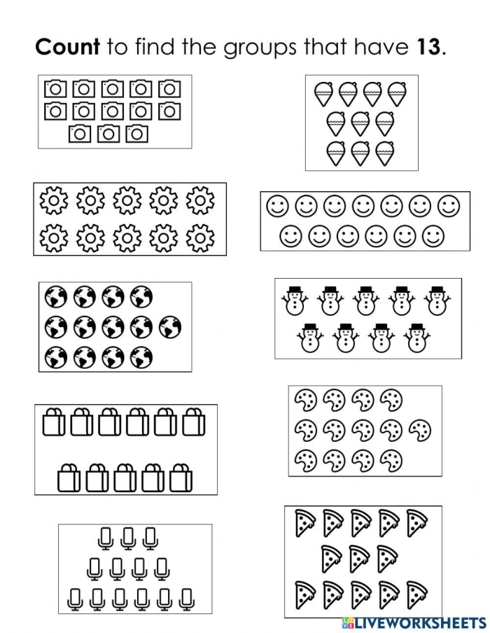 Grammar and Mechanics worksheet for Kindergarten Tracing Numbers & Counting: 13 worksheet for Kindergarten