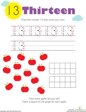 Grammar and Mechanics worksheet for Kindergarten Tracing Numbers & Counting: 13 worksheet for Kindergarten