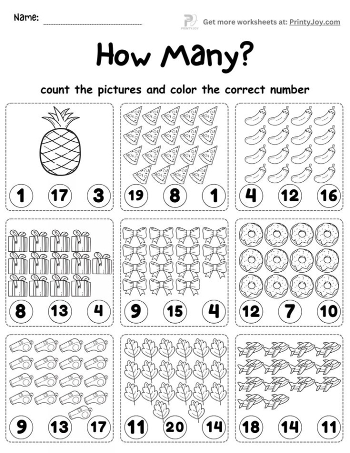 Grammar and Mechanics worksheet for Kindergarten Tracing Numbers & Counting: 13 worksheet for Kindergarten