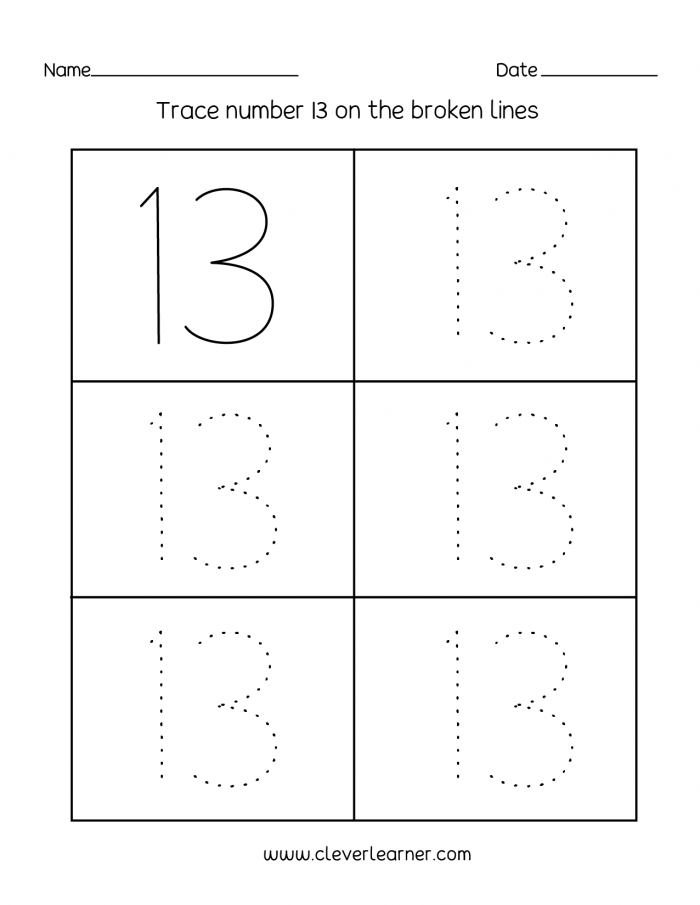 Grammar and Mechanics worksheet for Kindergarten Tracing Numbers & Counting: 13 worksheet for Kindergarten