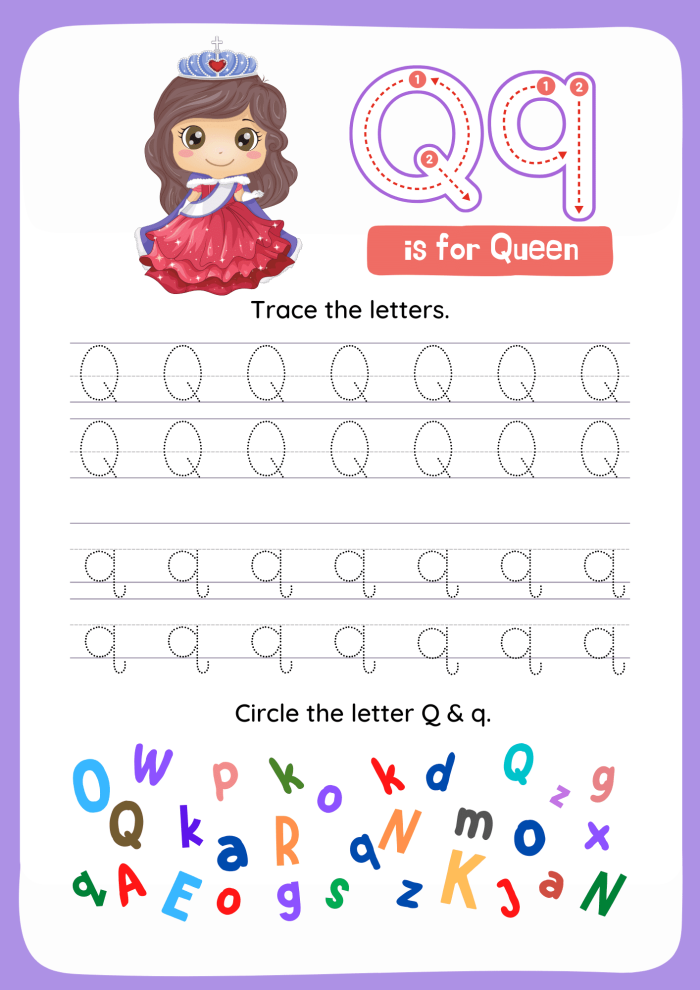 Handwriting practice: Tracing letters Q and S for young learners Tracing worksheet for letters Q and S, designed for Pre-K phonics practice