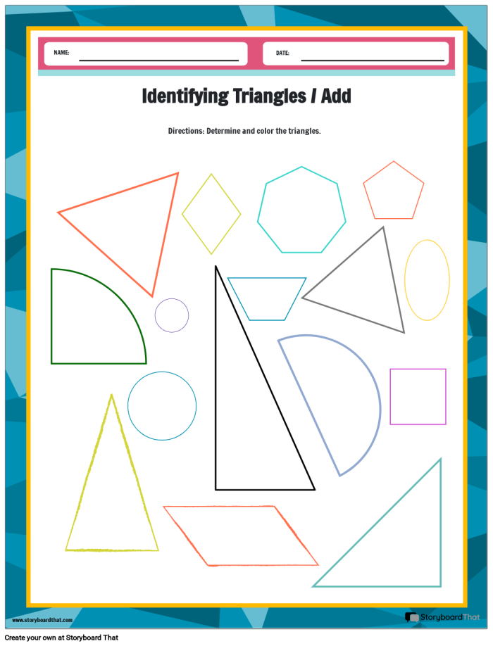 Geometry worksheet page 11 showing how to find the missing angle in a triangle using addition and subtraction Triangle with angles labeled for a Tri-Angles worksheet focusing on missing angle calculation