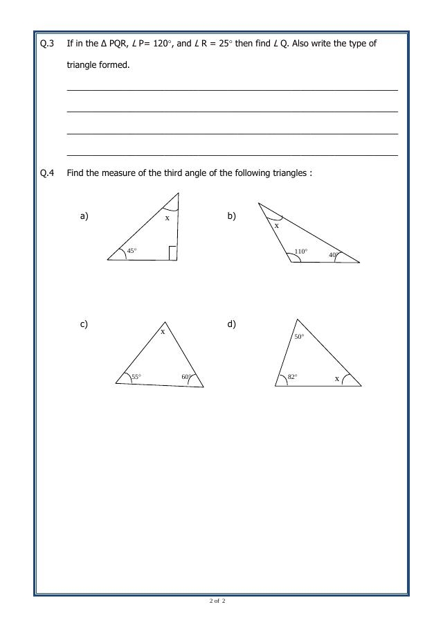 Geometry worksheet number 18 solving missing angles in triangles through arithmetic operations Triangle angle problem worksheet focusing on addition and subtraction for grade geometry
