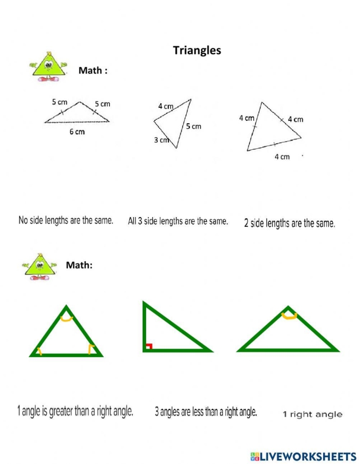 Worksheet number 10 for practicing angle addition and subtraction in triangles Triangle worksheet for grade geometry focusing on missing angles calculation