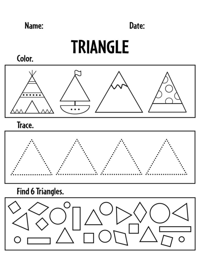 Geometry exercise for finding unknown triangle angles using addition and subtraction Triangle worksheet for grade geometry focusing on calculating missing angles