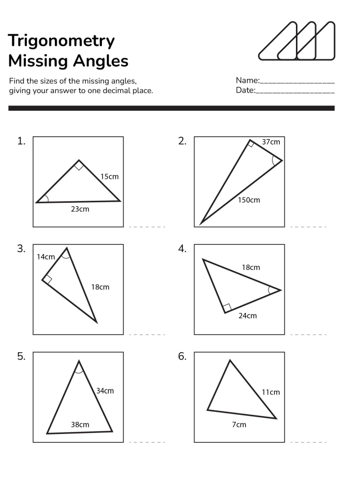 Geometry worksheet 19 focusing on finding missing angles in triangles Triangle with missing angle to solve using addition and subtraction on worksheet 19
