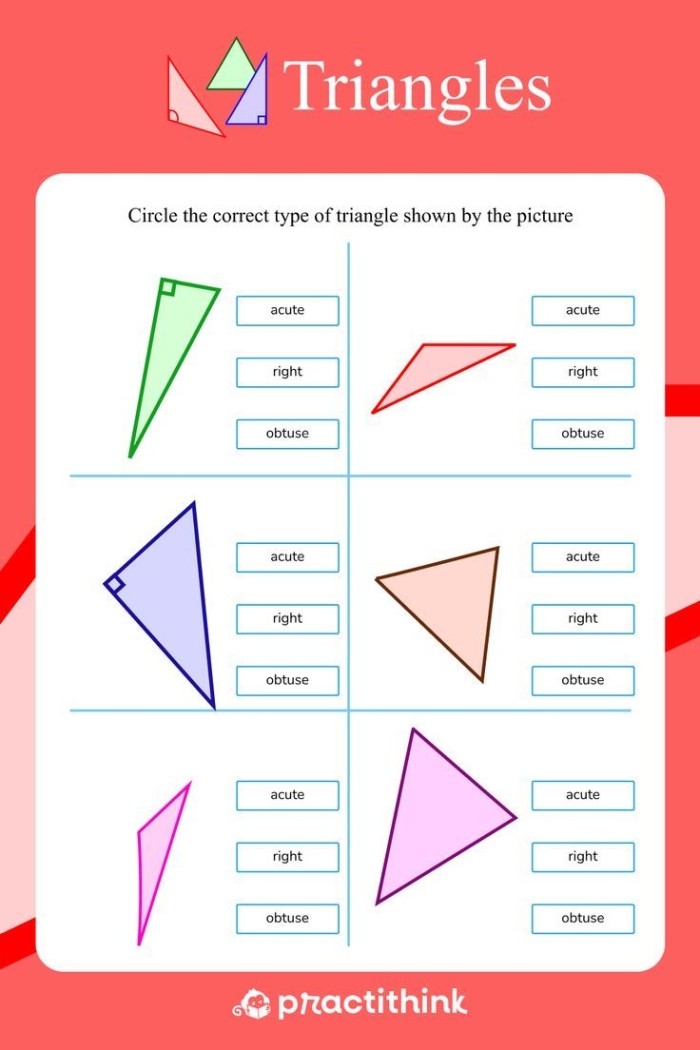 Worksheet image for grade geometry focusing on missing triangle angles, image 13 Triangle diagram showing angle calculations for a Tri-Angles worksheet