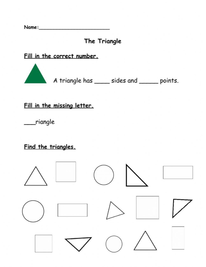 Geometry worksheet image showing angle calculation in a triangle for grade reading exercises Triangle with one angle missing for students to solve in a Tri-Angles worksheet