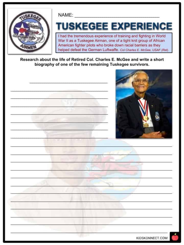Fourth Grade student working on a Tuskegee Airmen reading comprehension worksheet