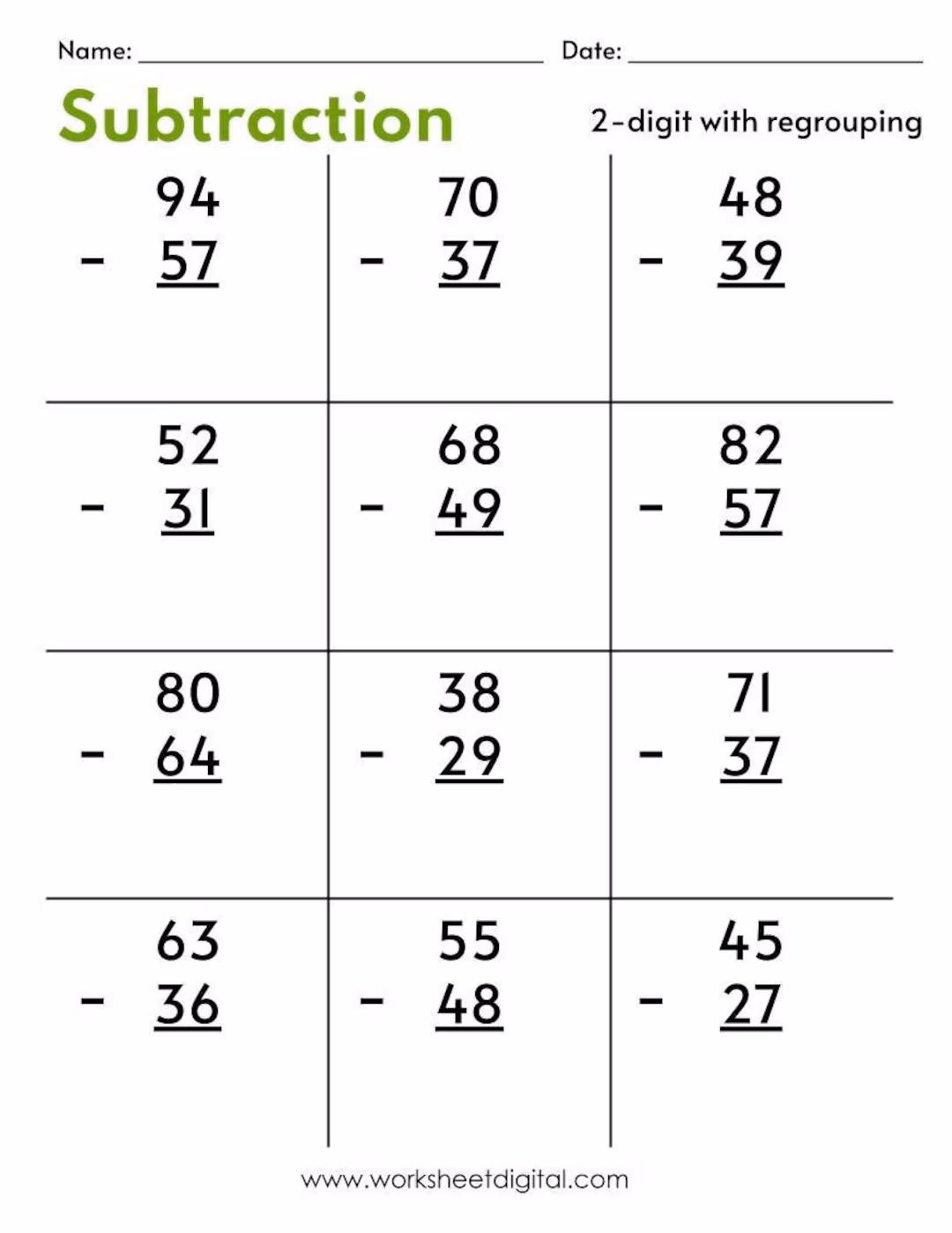 Two-Digit Addition and Subtraction Check-in worksheet for second graders