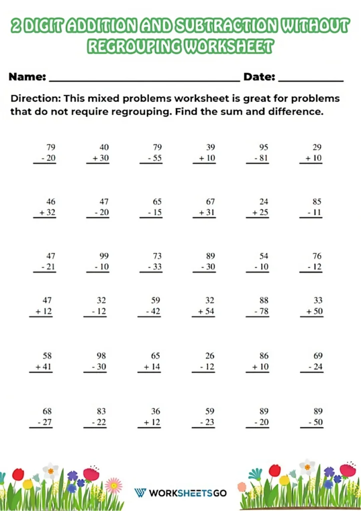 Two-Digit Addition and Subtraction Check-in worksheet for second graders
