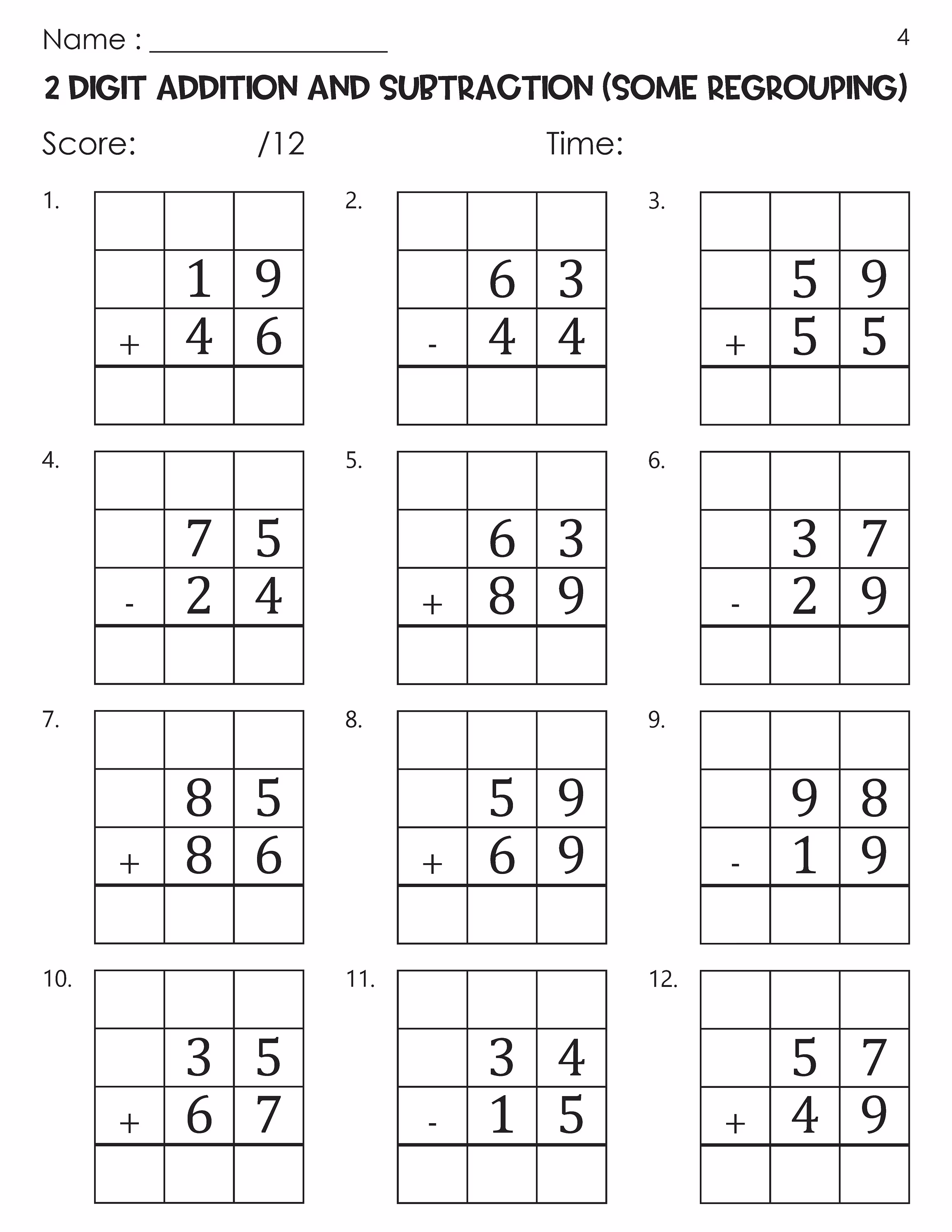 Two-Digit Addition and Subtraction Check-in worksheet for second graders