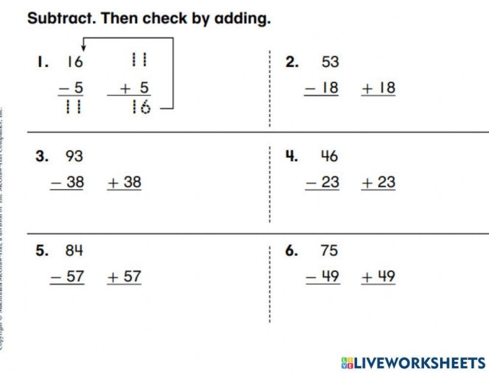 Two-Digit Addition and Subtraction Check-in worksheet for second graders to practice math skills