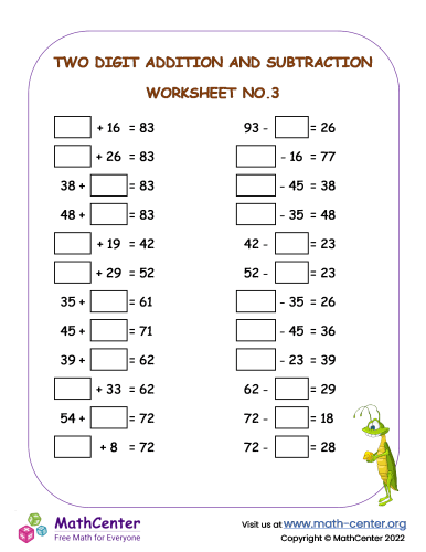 Two-Digit Addition and Subtraction Check-in worksheet for second graders