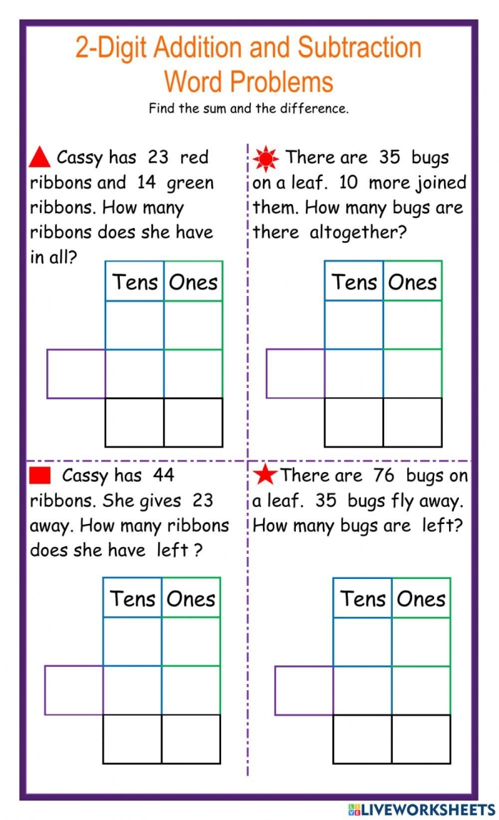 Two-Digit Addition and Subtraction Check-in worksheet for second graders