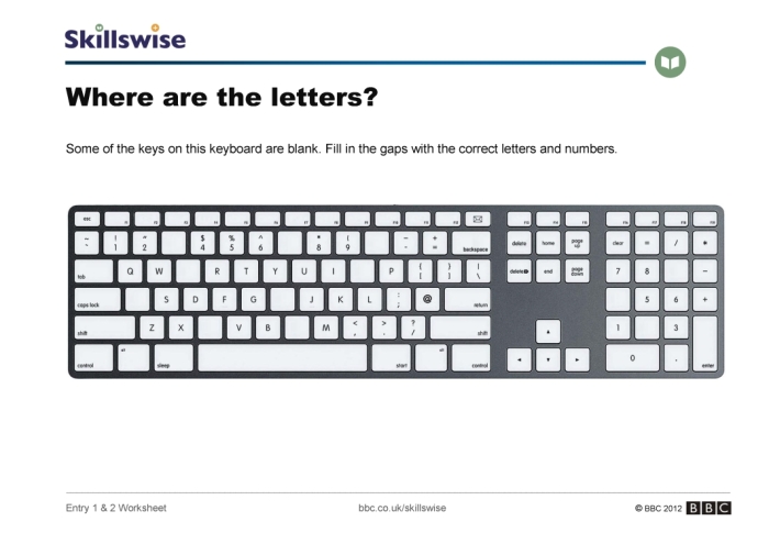 Third Grade worksheet showing finger placement on a paper keyboard for typing practice